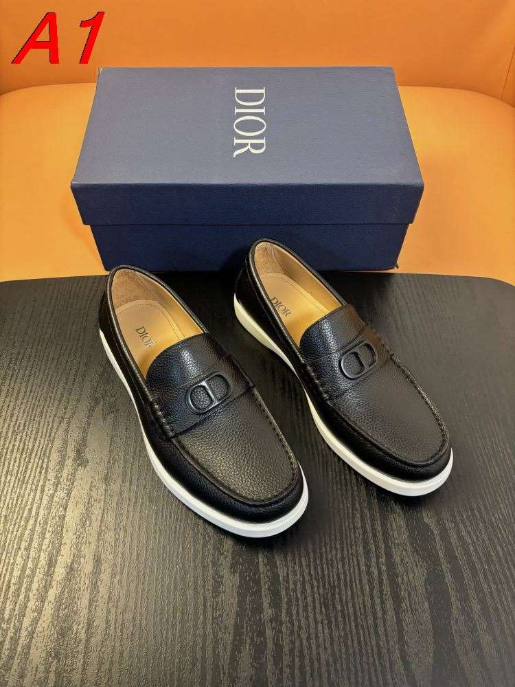 2026入荷【Dior】ローファー レザー(荔枝纹) DD-logo  블랙×ホワイト ビジネス