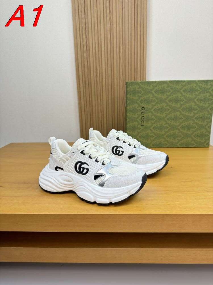 2026新作発表【Gucci】チャンキースニーカー メッシュ×レザー ロゴデザイン ブラック×グレー ストリート