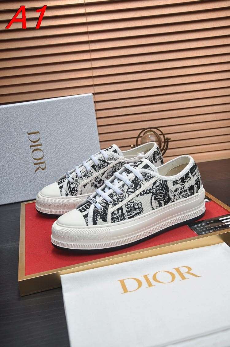 2026発売【Dior】スニーカー キャンバス 街景柄 白底×ブラック カジュアル