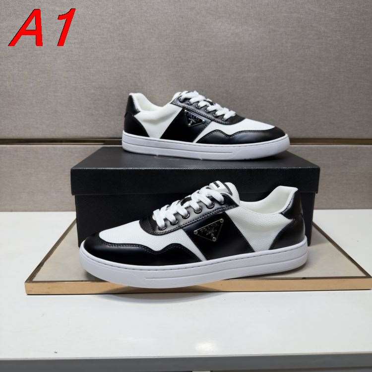 【Prada】スニーカー レザー 拼色设计 黑白撞色 ストリート