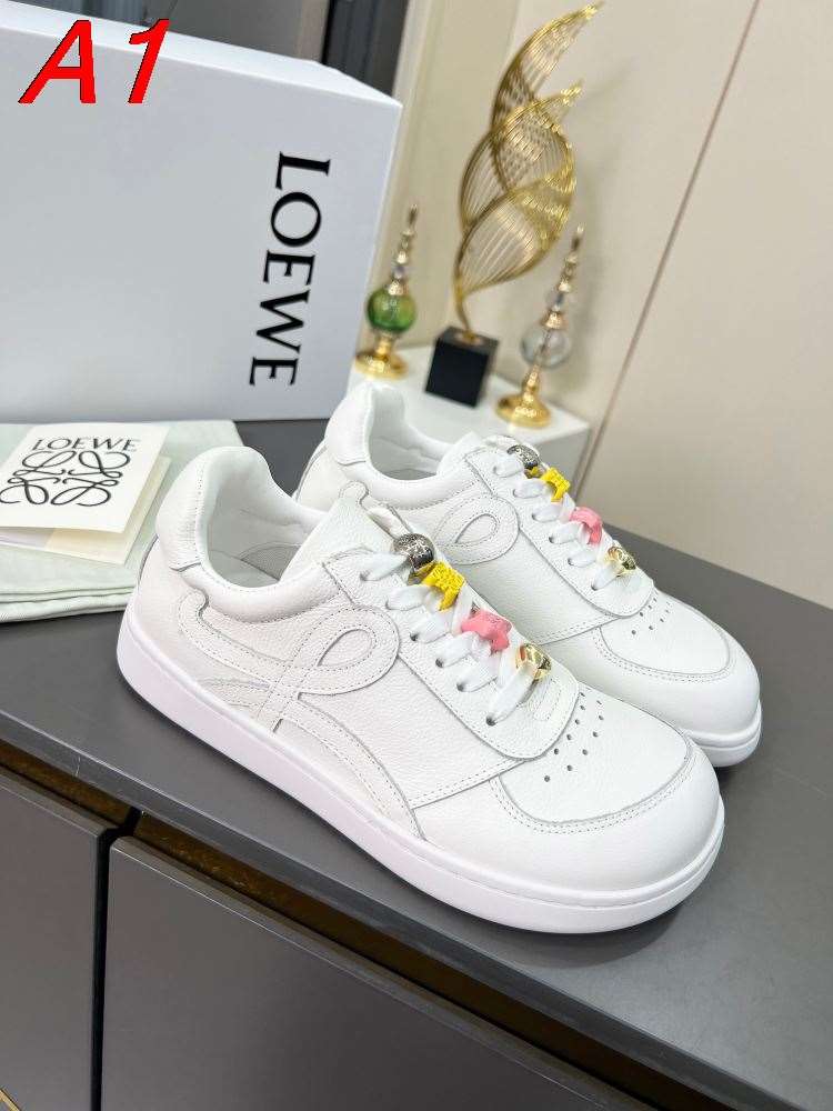 2026発売【Loewe】スニーカー レザー アナグラムデザイン ホワイト カジュアル