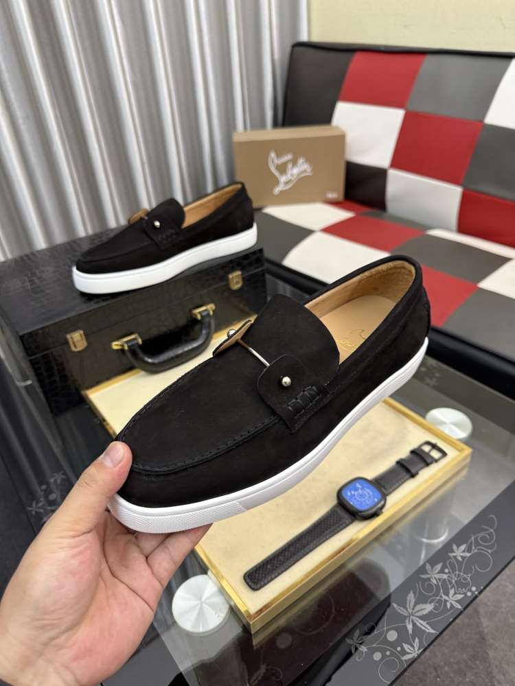 2026入荷【Christian Louboutin】ローファー スエード 编织紋様×五金装飾 ブラック×シルバー ビジネス