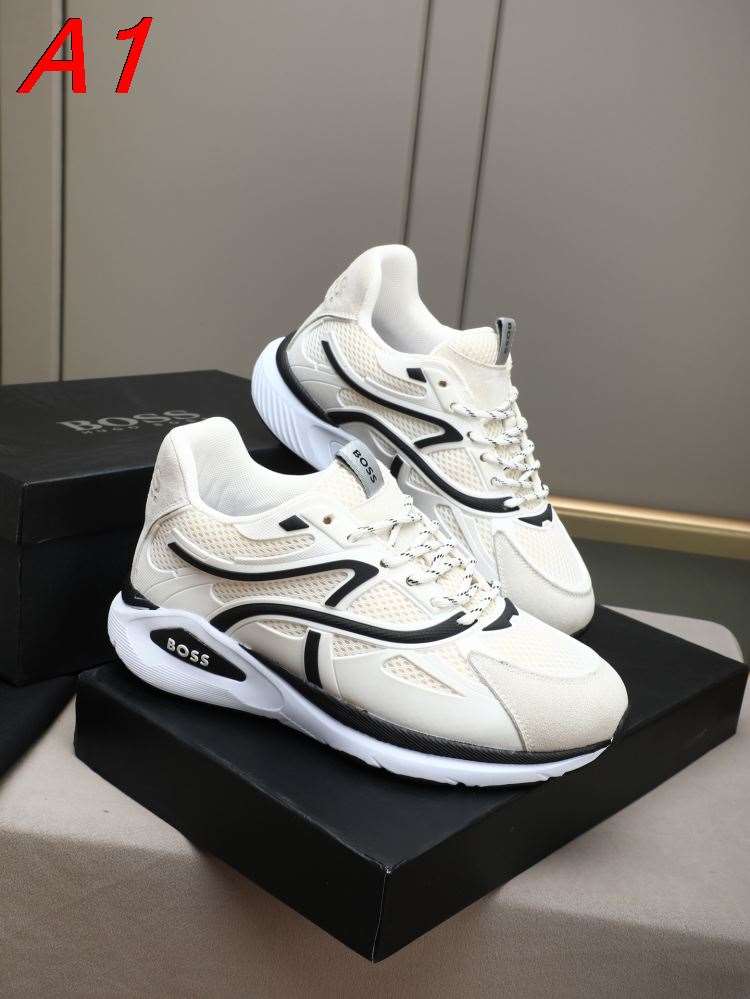 2026発売中！【BOSS】チャンキースニーカー メッシュ×レザー ストラクチャーデザイン  WHITE×BLACK ストリート
