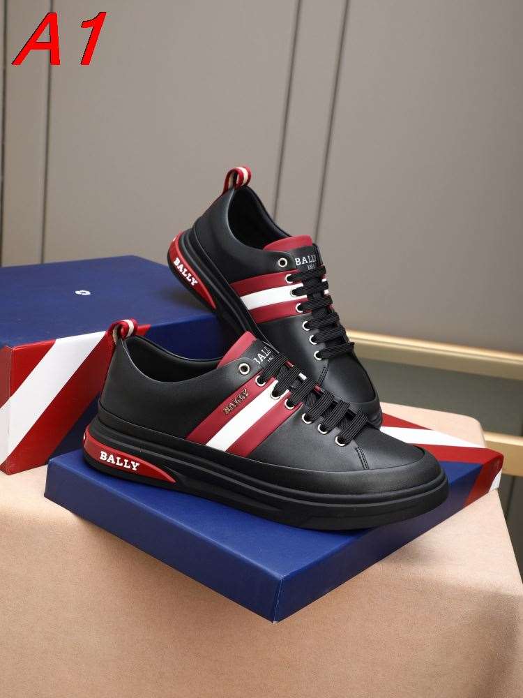 2026新作【Burberry】ローカットスニーカー レザー ストライプ×ゴールド BLACK×RED カジュアル