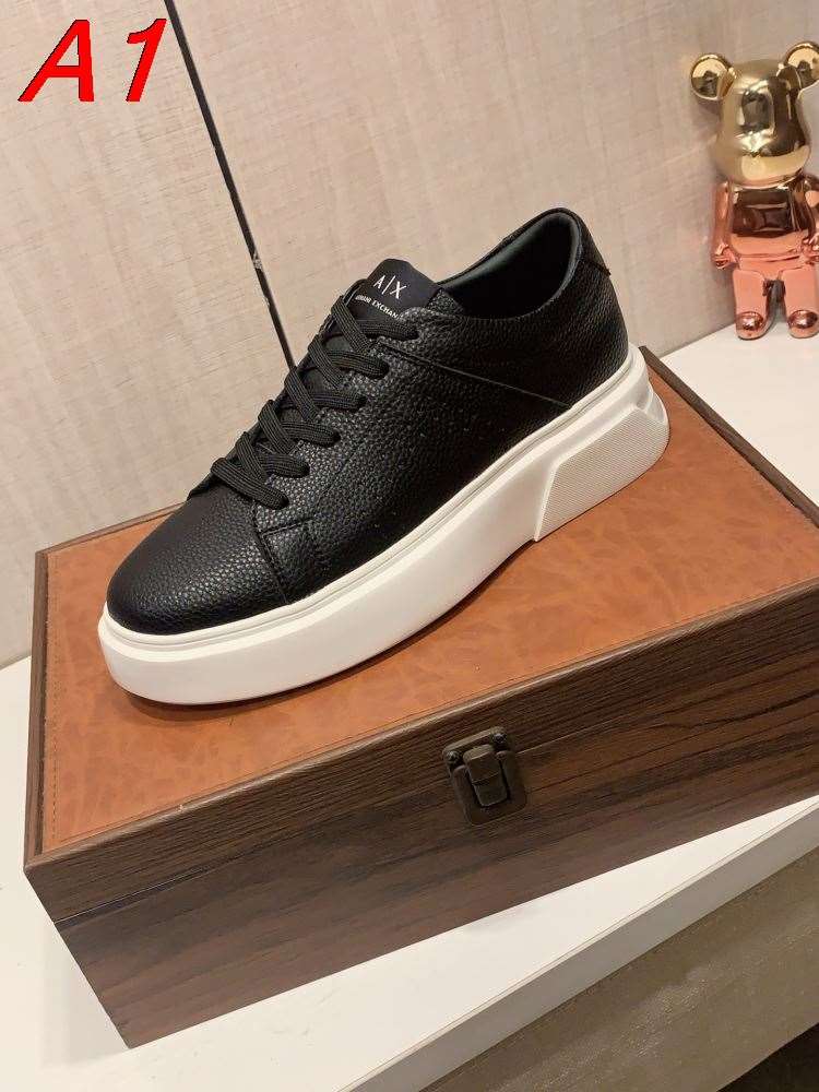 【Armani】A|X スニーカー レザー 厚底 荔枝纹 ブラック×ホワイト ストリート