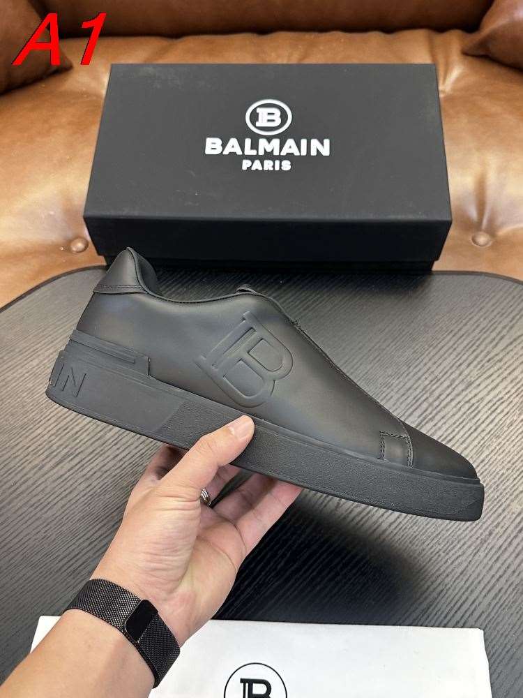 2026入荷しました【Balmain】スリッポン レザー ロゴ压纹 BLACK カジュアル