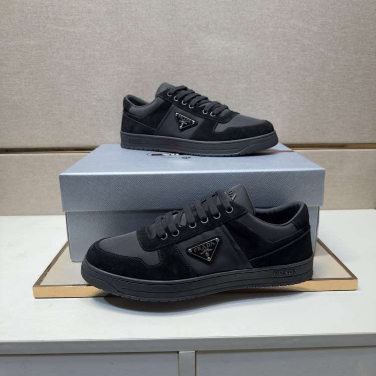 2026入荷【Prada】スニーカー ファブリック×スエード 倒三角标识 Black カジュアル