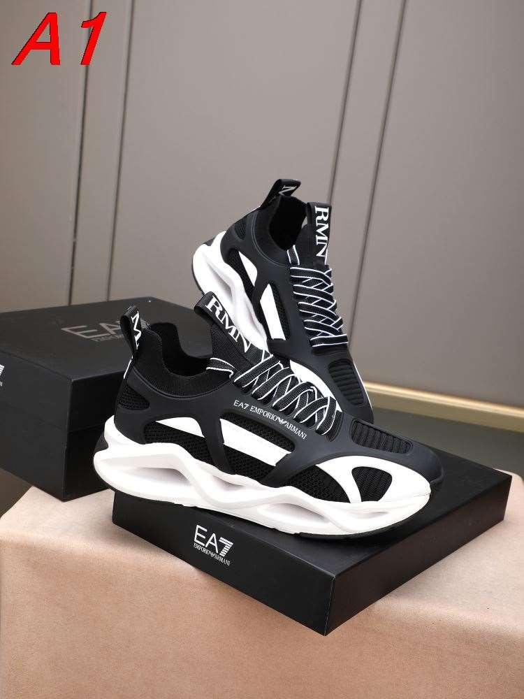 2026入荷【Armani】EA7 チャンキースニーカー メッシュ×レザー ロゴプリント ブラック×ホワイト ストリート