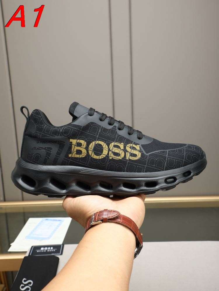 2026入荷【BOSS】ローカットスニーカー ファブリック×レザー ロゴポイント BLACK×GOLD ストリート