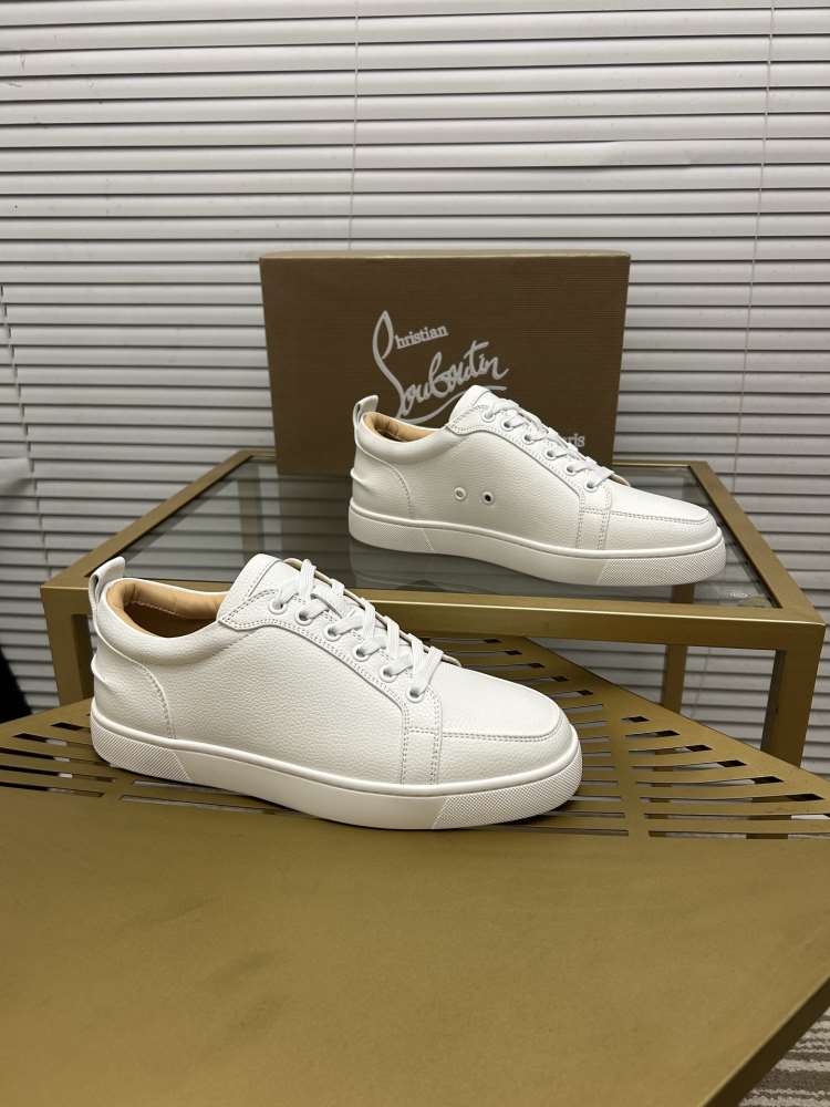 2026新作登場！【Christian Louboutin】スニーカー レザー 荔枝紋様 ホワイト×ブラウン フォーマル