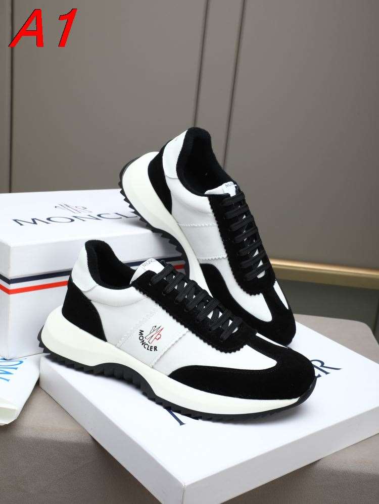 2026新作【Moncler】スニーカークロス×スエード 山峰ロゴ 赤白配色 トリコロール装饰 ホワイト×:black ストリート