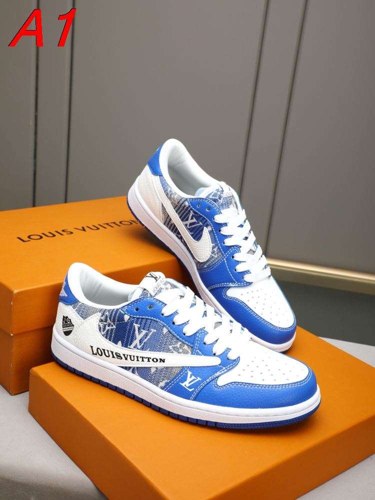 2026入荷しました【Louis Vuitton】スニーカーレザー×キャンバス Nike Swoosh装饰 ロゴ ホワイト×ブルー ストリート