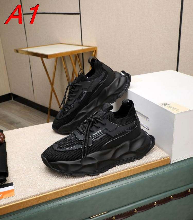 2026新作登場！【BOSS】チャンキースニーカー メッシュ×レザー 针织袜套 BLACK ストリート