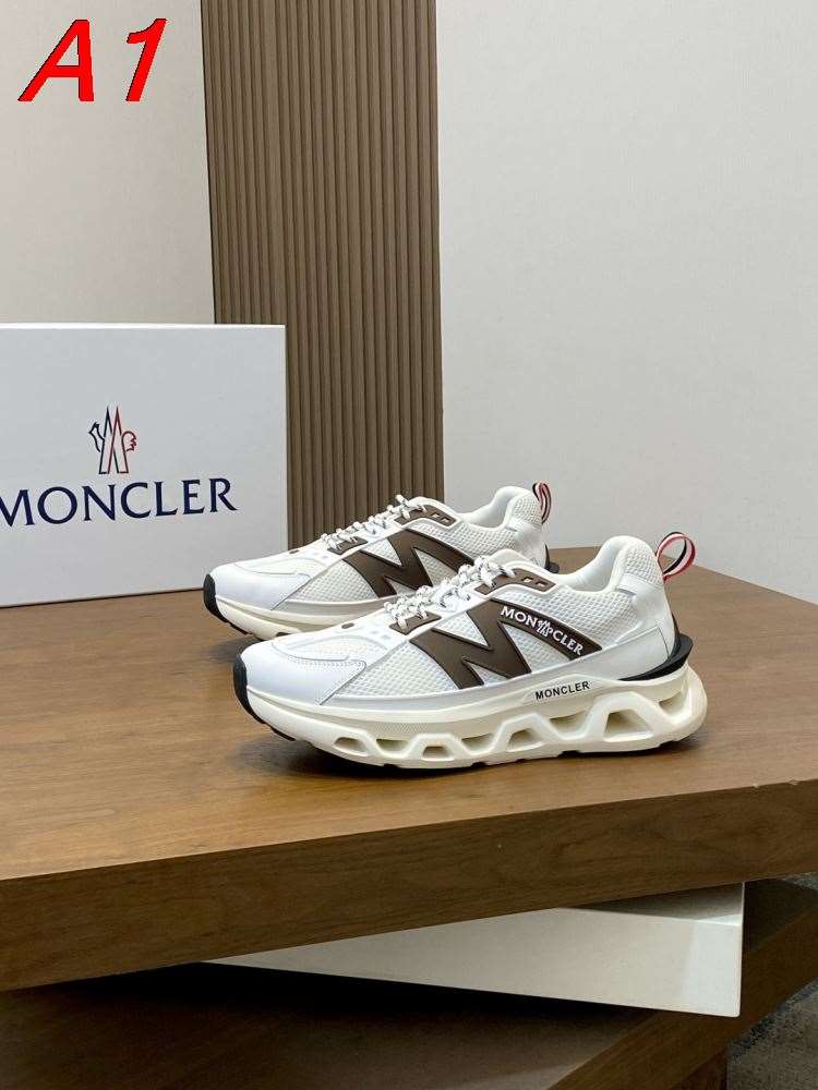2026入荷【Moncler】スニーカーメッシュ×レザー N字装饰 トリコロール装饰 ホワイト×布朗 ストリート