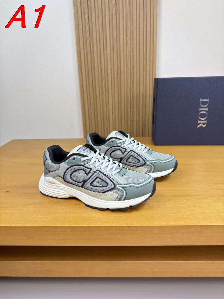2026発売中！【Dior】スニーカー メッシュ×レザー CD装飾 白底 グレー×ブラック カジュアル