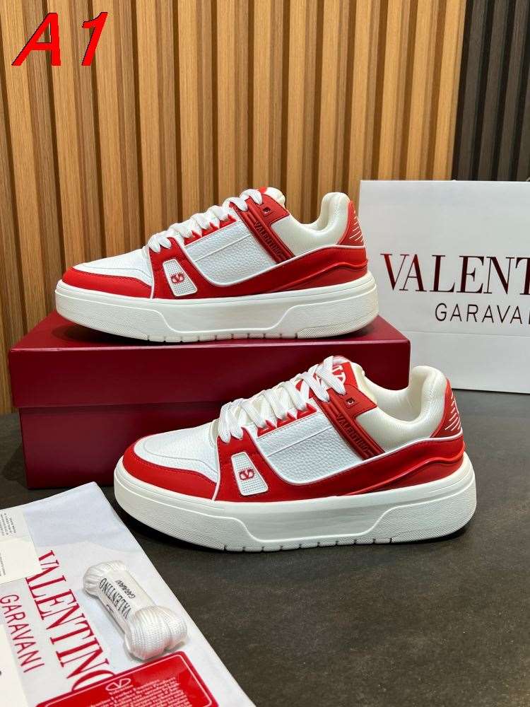 2026発売【Valentino】スニーカーレザー×パテント 赤白撞色 Logo プラットフォーム 赤×白 カジュアル
