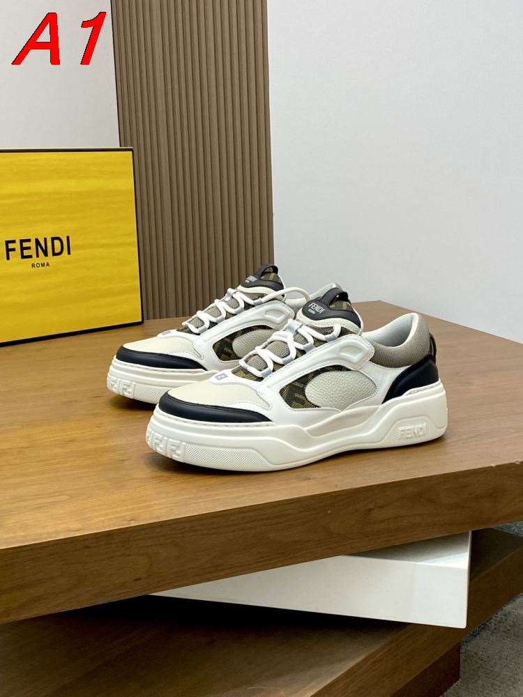 2026入荷【Fendi】チャンキースニーカー レザー FF柄 白底 ホワイト×グリーン カジュアル