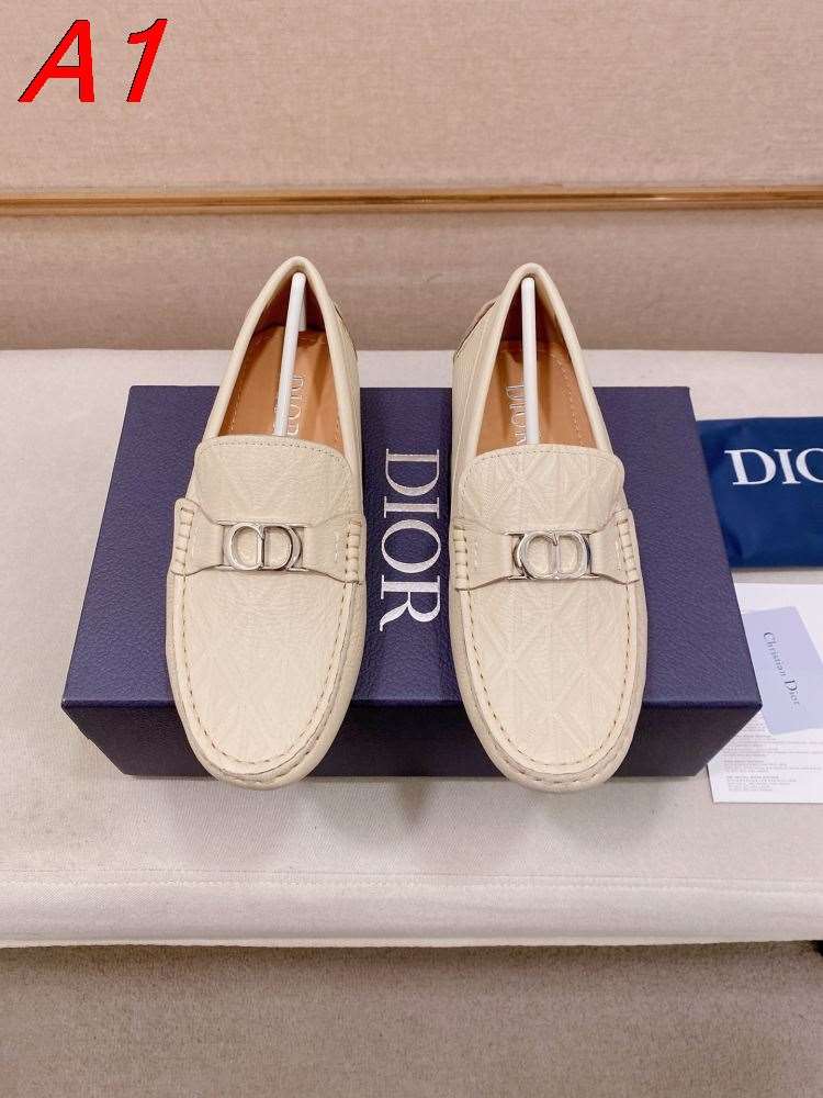 2026新作登場！【Dior】ローファー レザー 菱形纹×CD-logo ホワイト×グレー ビジネス