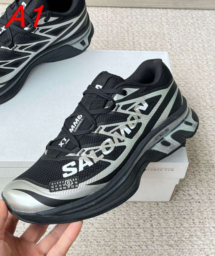 2026新作【MM6×Salomon】スニーカーメッシュ×レザー ACS构造 MM6 Logo X1装饰 :black アウトドア
