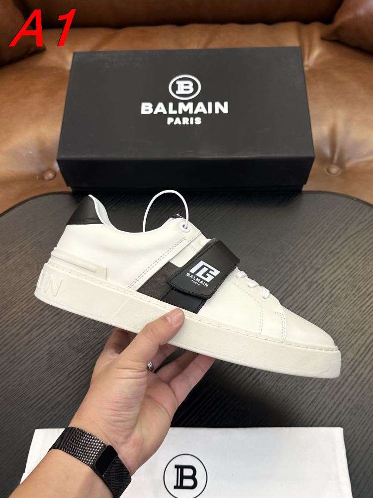 2026入荷【Balmain】ローカットスニーカー レザー 魔术贴 WHITE×BLACK パーティー