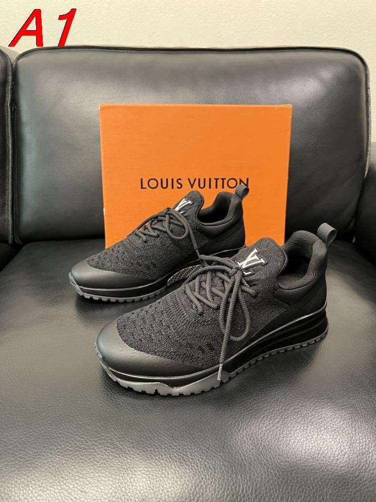 2026新作【Louis Vuitton】スニーカークロス×レザー ロゴ :black ストリート