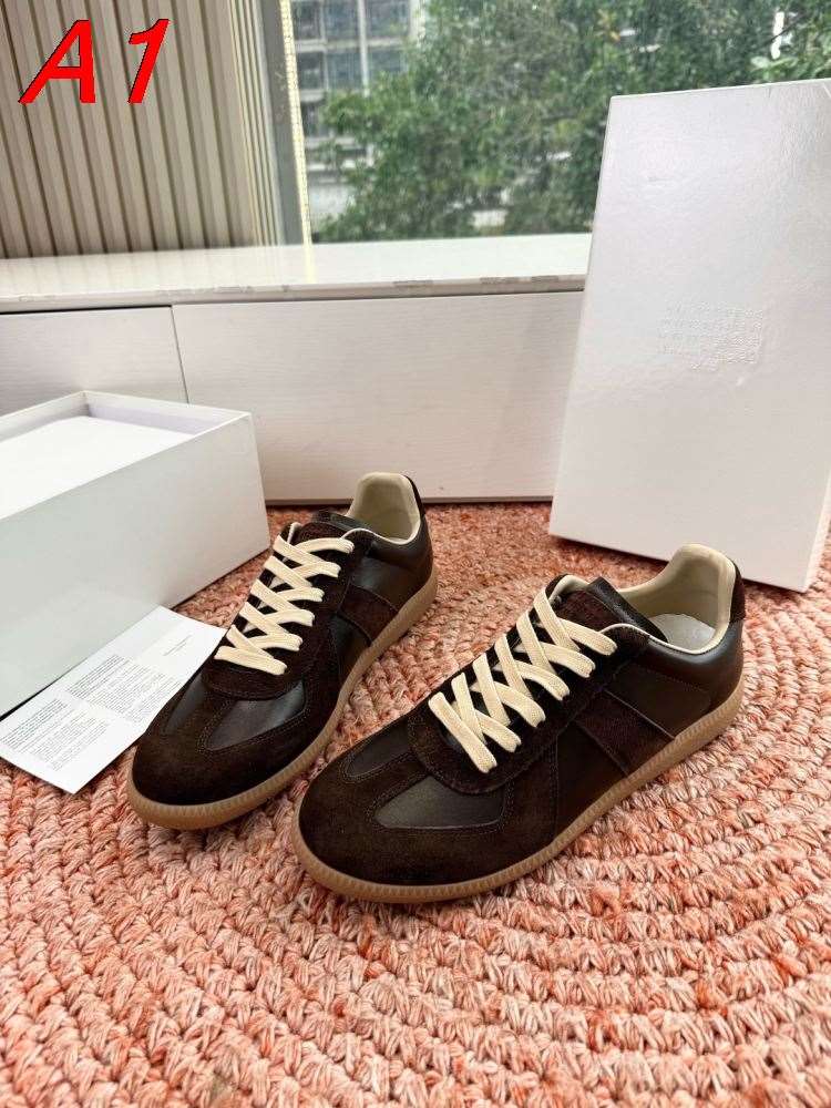 2026発売【MM6 Maison Margiela】スニーカー レザー×スエード 德训鞋款式 ブラウウン ストリート