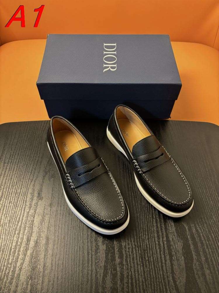 2026入荷【Dior】ローファー レザー 明线装饰 白底 ブラック×ホワイト ビジネス