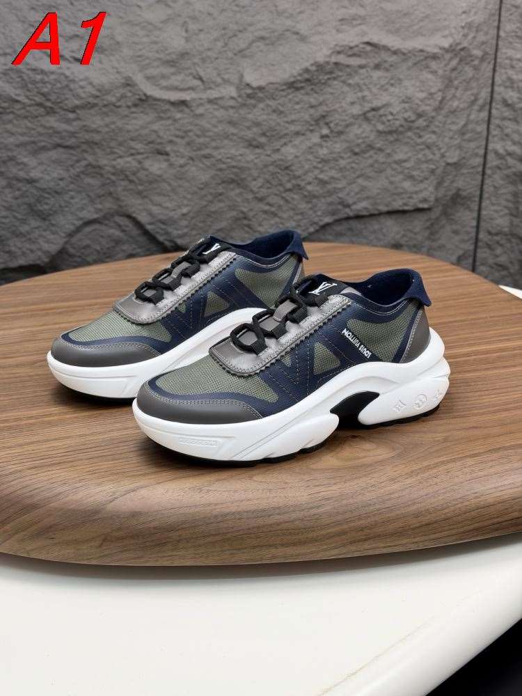 2026入荷【Louis Vuitton】チャンキースニーカー メッシュ×レザー V装饰 グレー×藏ブルー ストリート