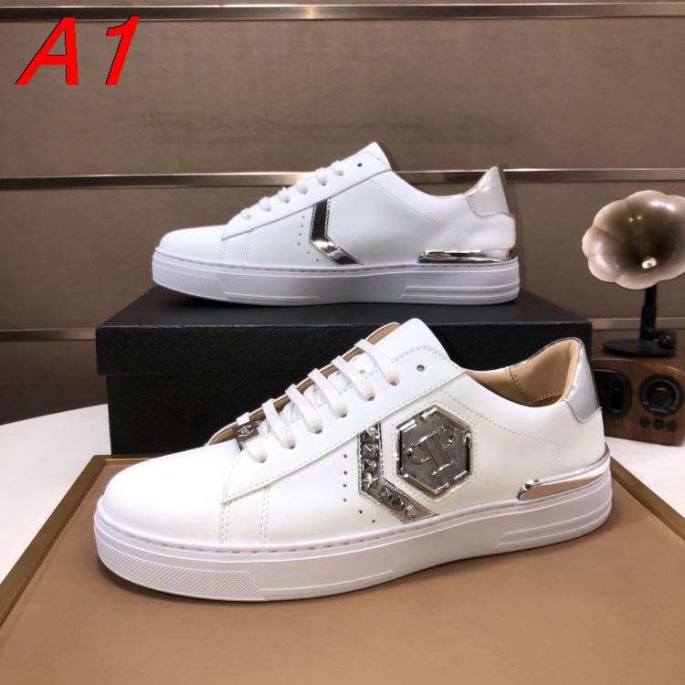 【Philipp Plein】スニーカー レザー V字银装饰 ホワイト ストリート