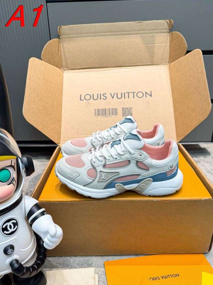 2026入荷【Louis Vuitton】チャンキースニーカー レザー×メッシュ カラーブロック グレー×ピンク ストリート