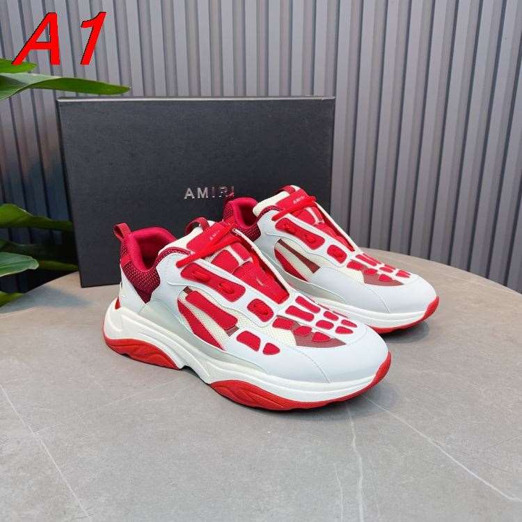 【AMI Paris】チャンキースニーカー レザー×メッシュ 骨格モチーフ ホワイト×レッド ストリート