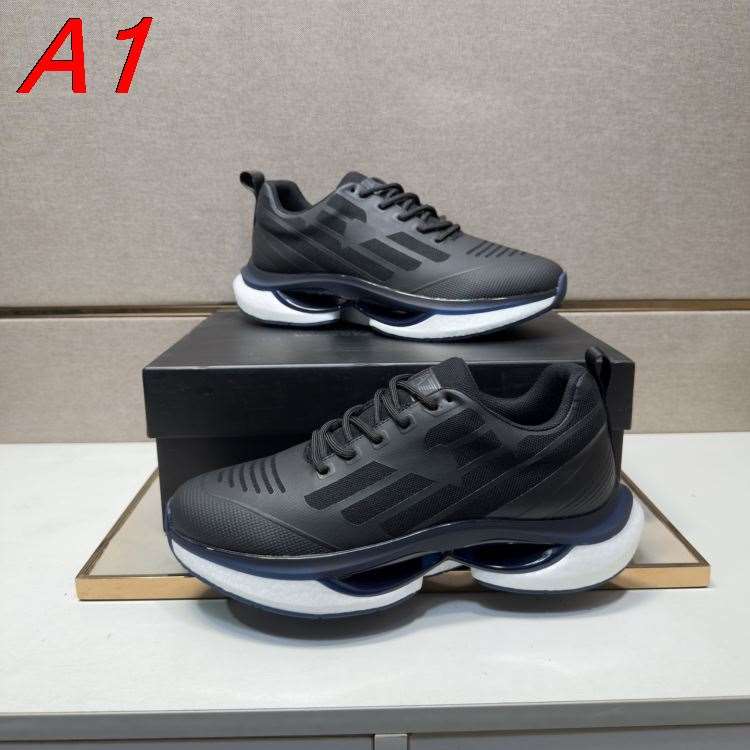 2026新作発表【Armani】EA7 スニーカー レザー×メッシュ ストラクチャーデザイン ブラック×グレー スポーツ