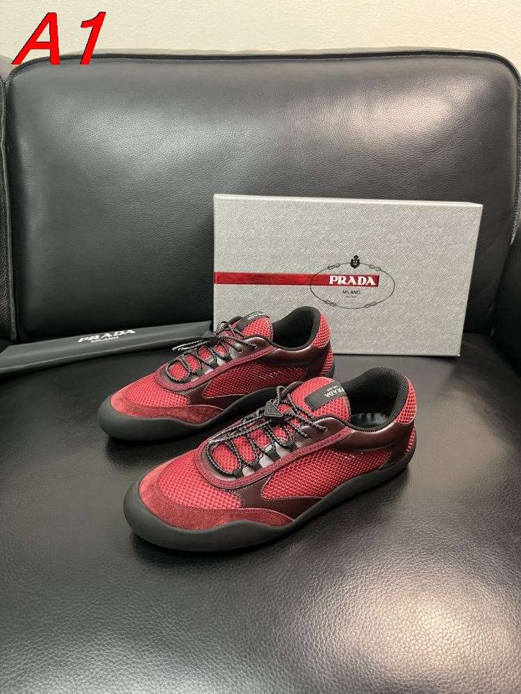 2026発売中！【Prada】スニーカー メッシュ スエード拼接 ワイン ストリート