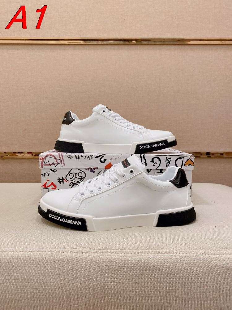 2026新作【Dolce & Gabbana】スニーカー レザー DG柄 ホワイト×ブラック カジュアル