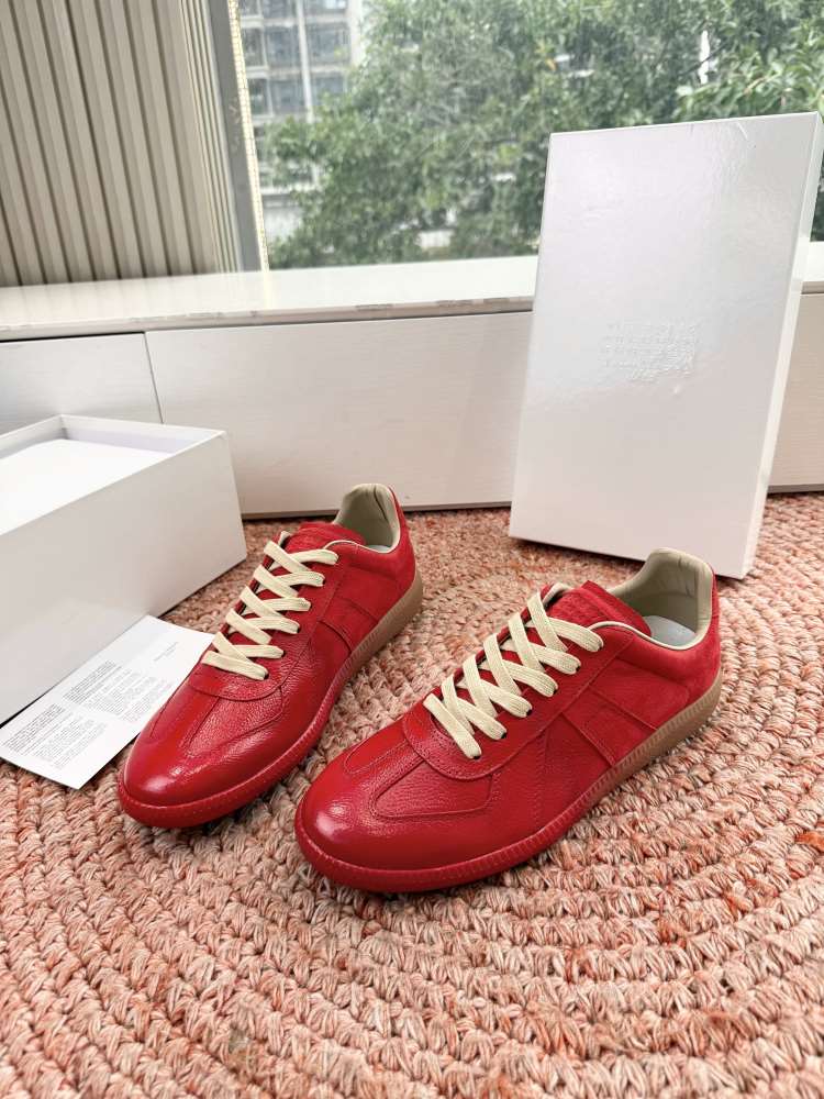 【MM6 Maison Margiela】スニーカー レザー×スエード 德训鞋款式 レッド×アイボリー ストリート