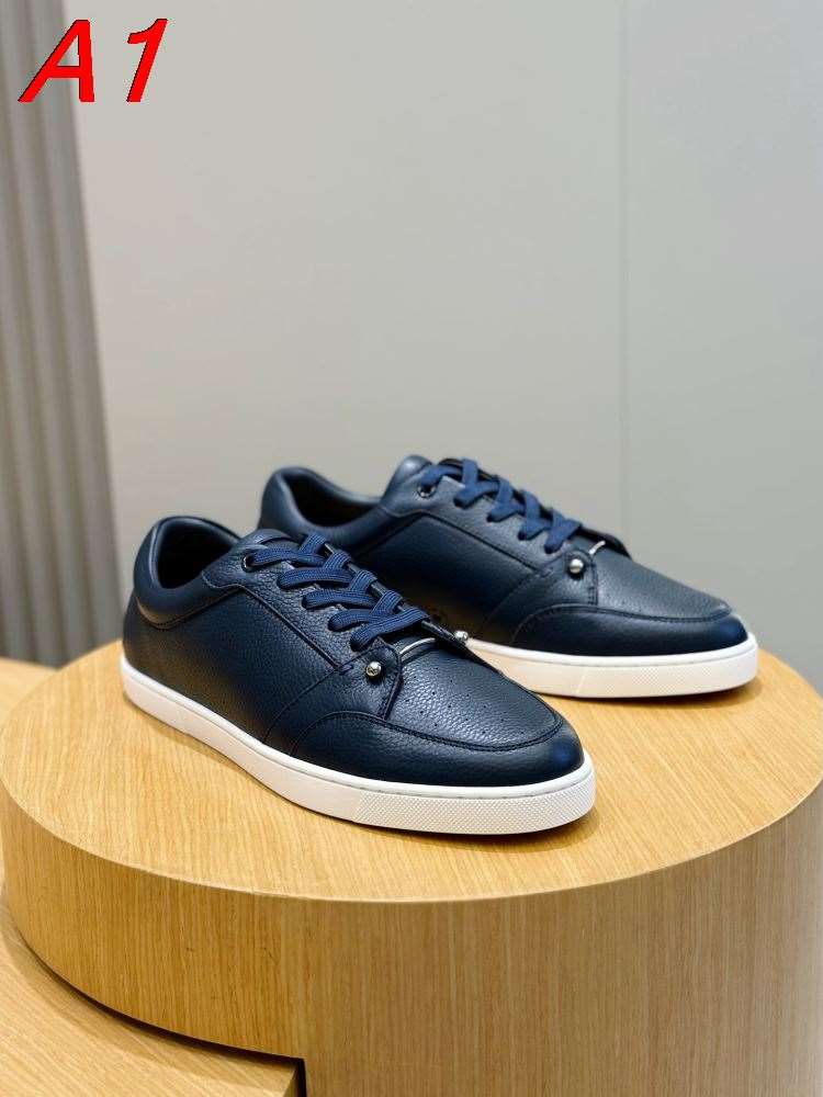 【Christian Louboutin】スニーカー レザー 荔枝紋様×釘 ネイビー×ホワイト フォーマル