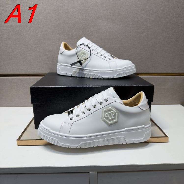 2026発売中!【Philipp Plein】スニーカー レザー PP标识 六芒星装饰 ホワイト カジュアル