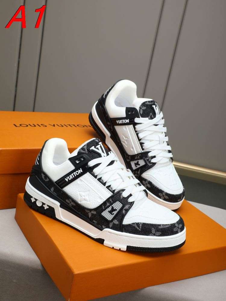 【Louis Vuitton】スニーカー デニム×レザー モノグラム ホワイト×ブラック ストリート