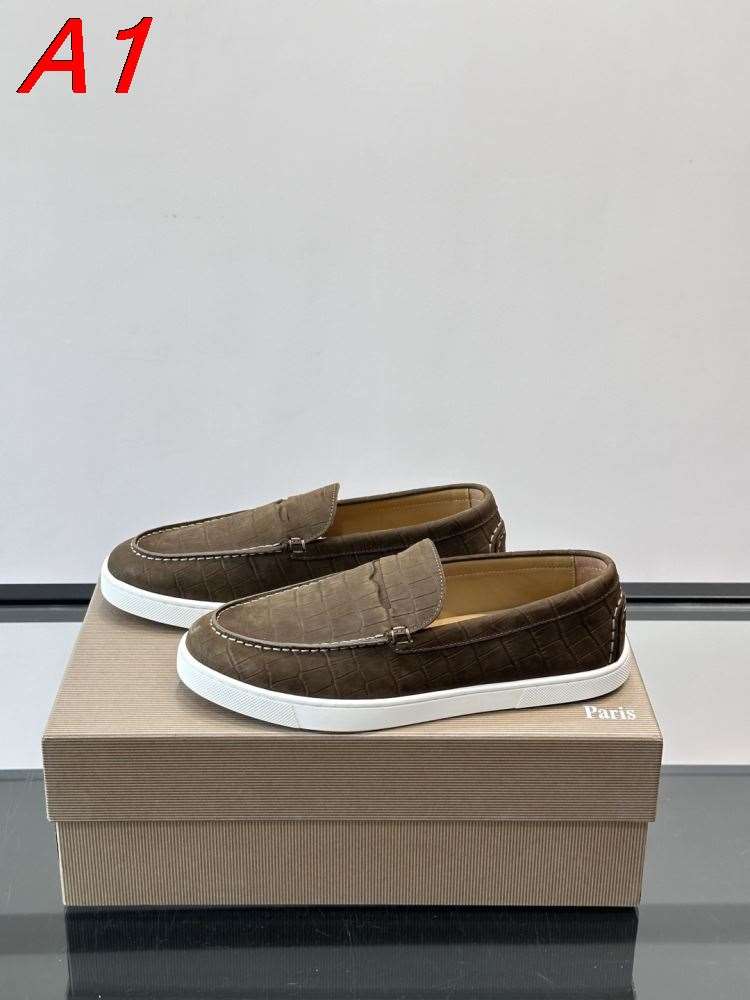 2026入荷しました【Christian Louboutin】ローファー スエード 爬虫類紋様×明線 ブラウン×ホワイト フォーマル