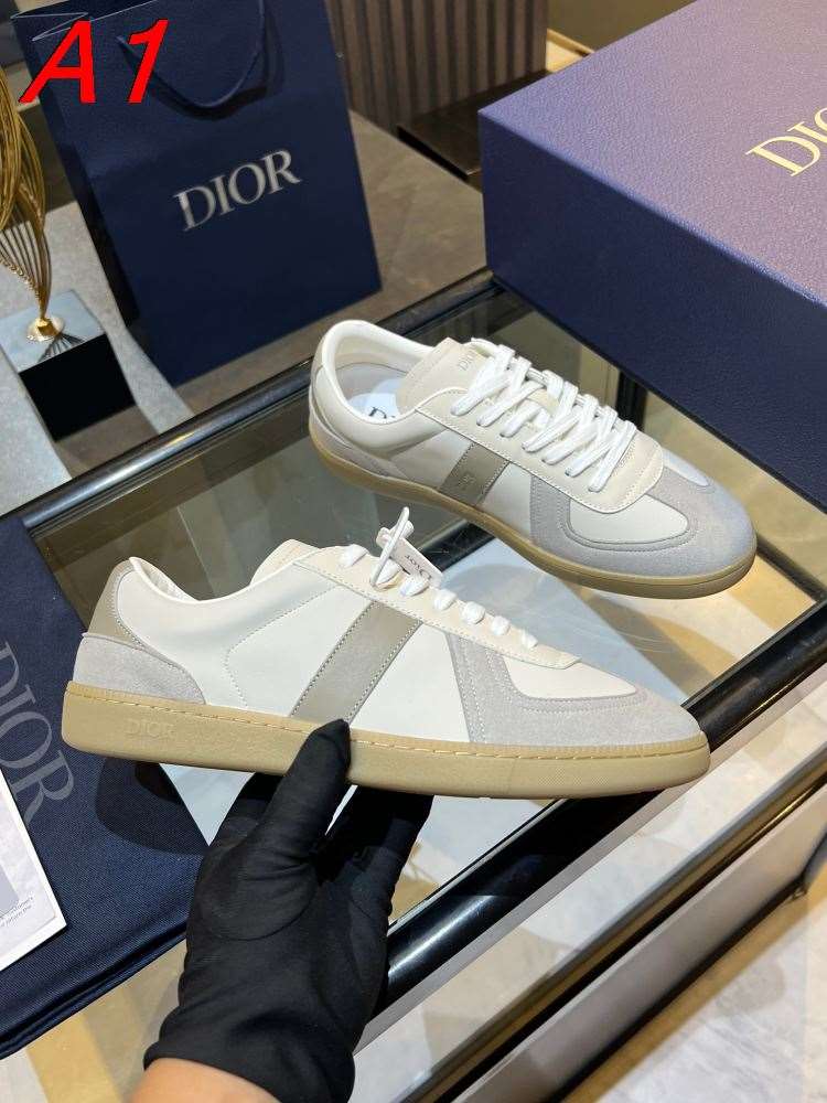 2026発売【Dior】スニーカー レザー×スエード 白底 ホワイト×グレー カジュアル