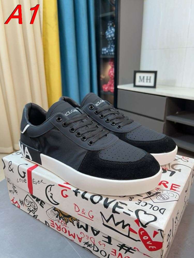 2026入荷しました【Dolce & Gabbana】スニーカー 织物×スエード DG柄 グレー×ブラック カジュアル