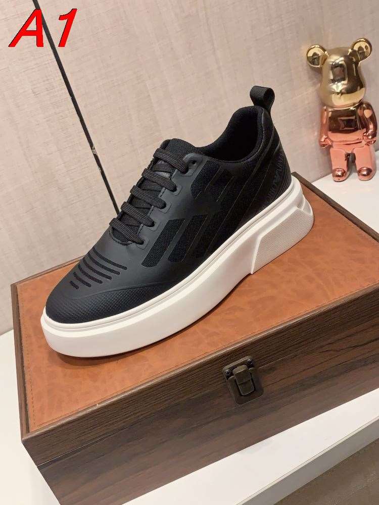 2026新作登場！【Armani】A|X スニーカー レザー×メッシュ 厚底 テクスチャ Black×White ストリート