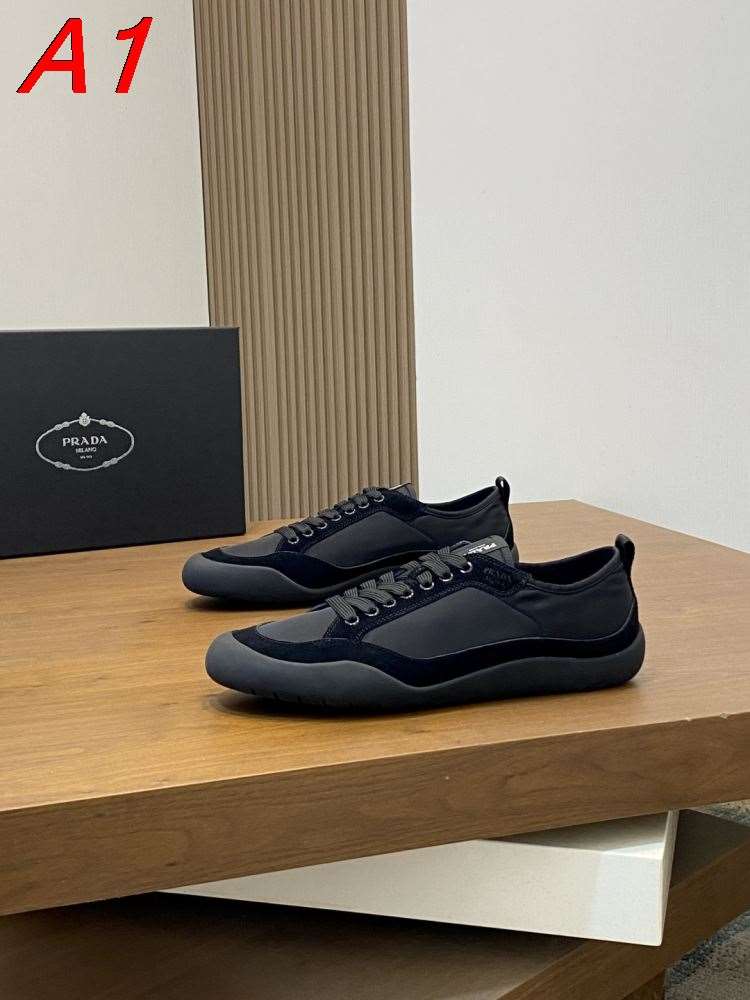 【Prada】スニーカー スエード×レザー 藏青橡胶底 ネイビー カジュアル