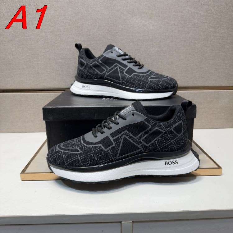 2026新作登場!【BOSS】ローカットスニーカー ファブリック×レザー 满印LOGO BLACK×WHITE ストリート
