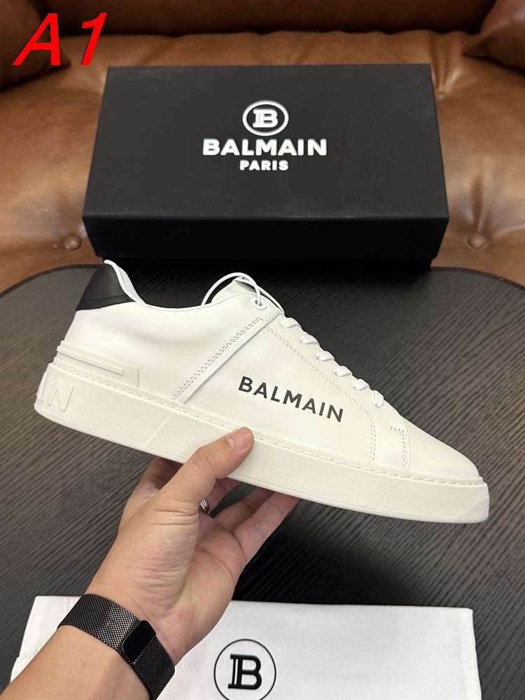 【Balmain】ローカットスニーカー レザー ロゴポイント WHITE×BLACK パーティー