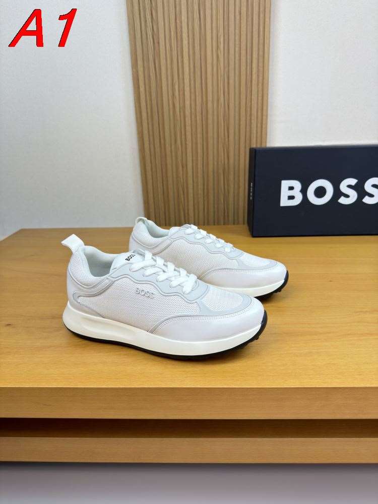 【BOSS】ローカットスニーカー レザー×メッシュ ロゴポイント  WHITE ストリート