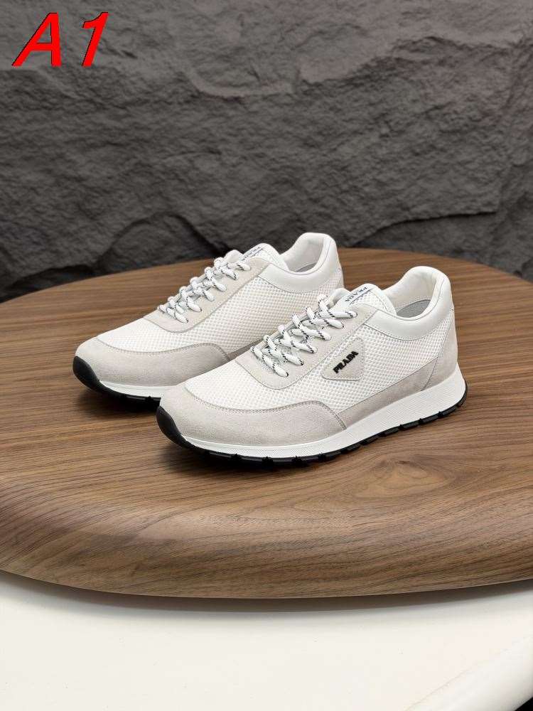 2026新作発表【Prada】スニーカー メッシュ×スエード 倒三角标识 白×黒外底 カジュアル
