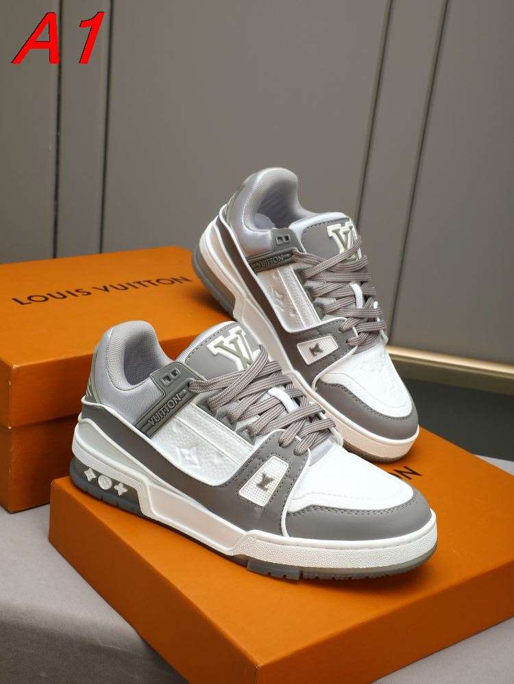 【Louis Vuitton】スニーカーレザー ロゴ グレー×ホワイト ストリート