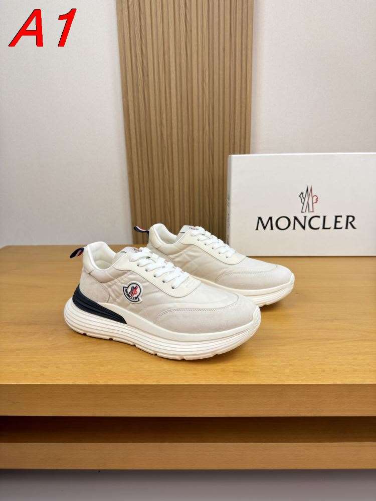 2026発売【Moncler】スニーカースエード×レザー キルティングデザイン 公鸡ロゴ グレー×ホワイト カジュアル