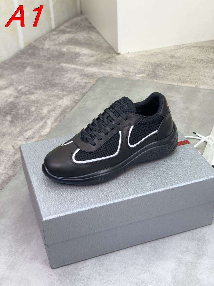 2026新作【Prada】スニーカー メッシュ×レザー C字装饰 Black カジュアル